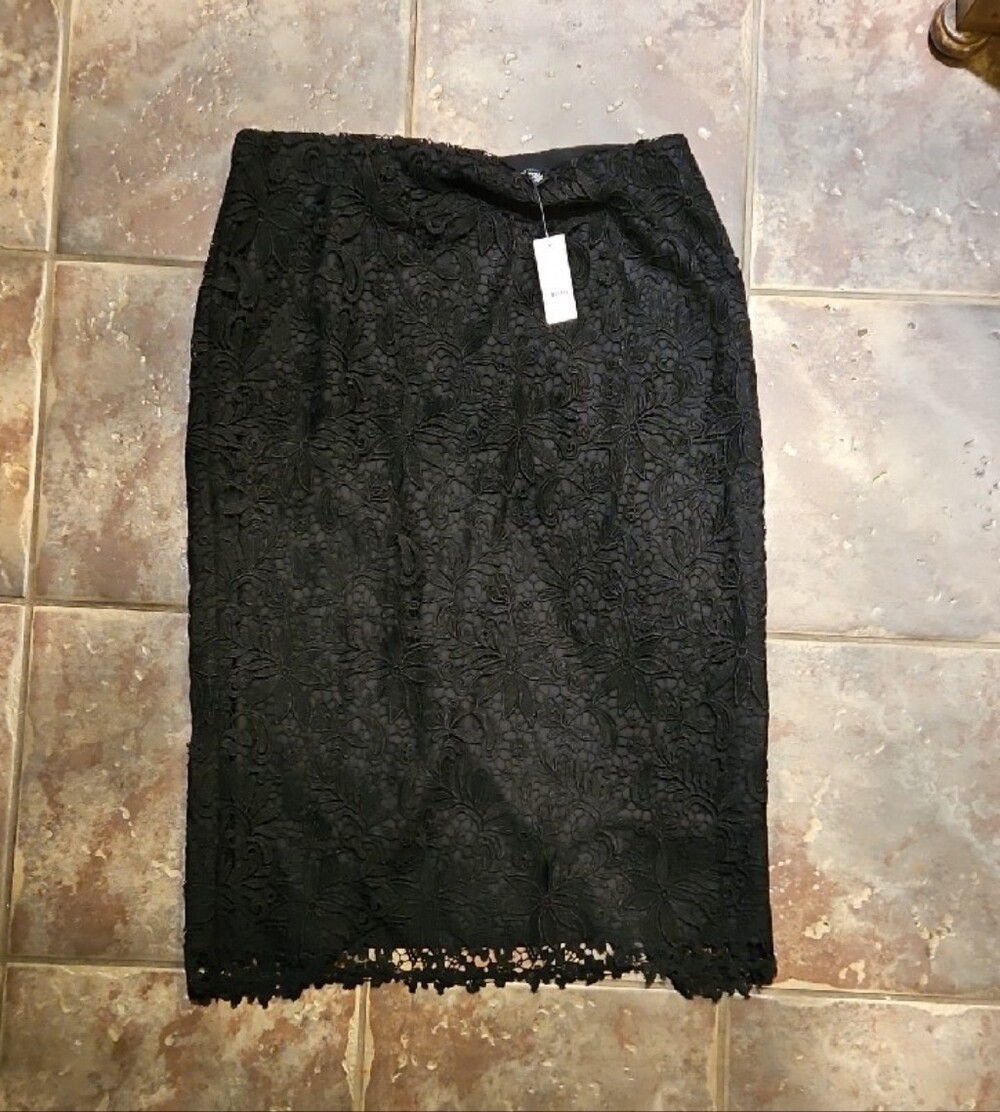 New Lined Black Lace Pencil Skirt